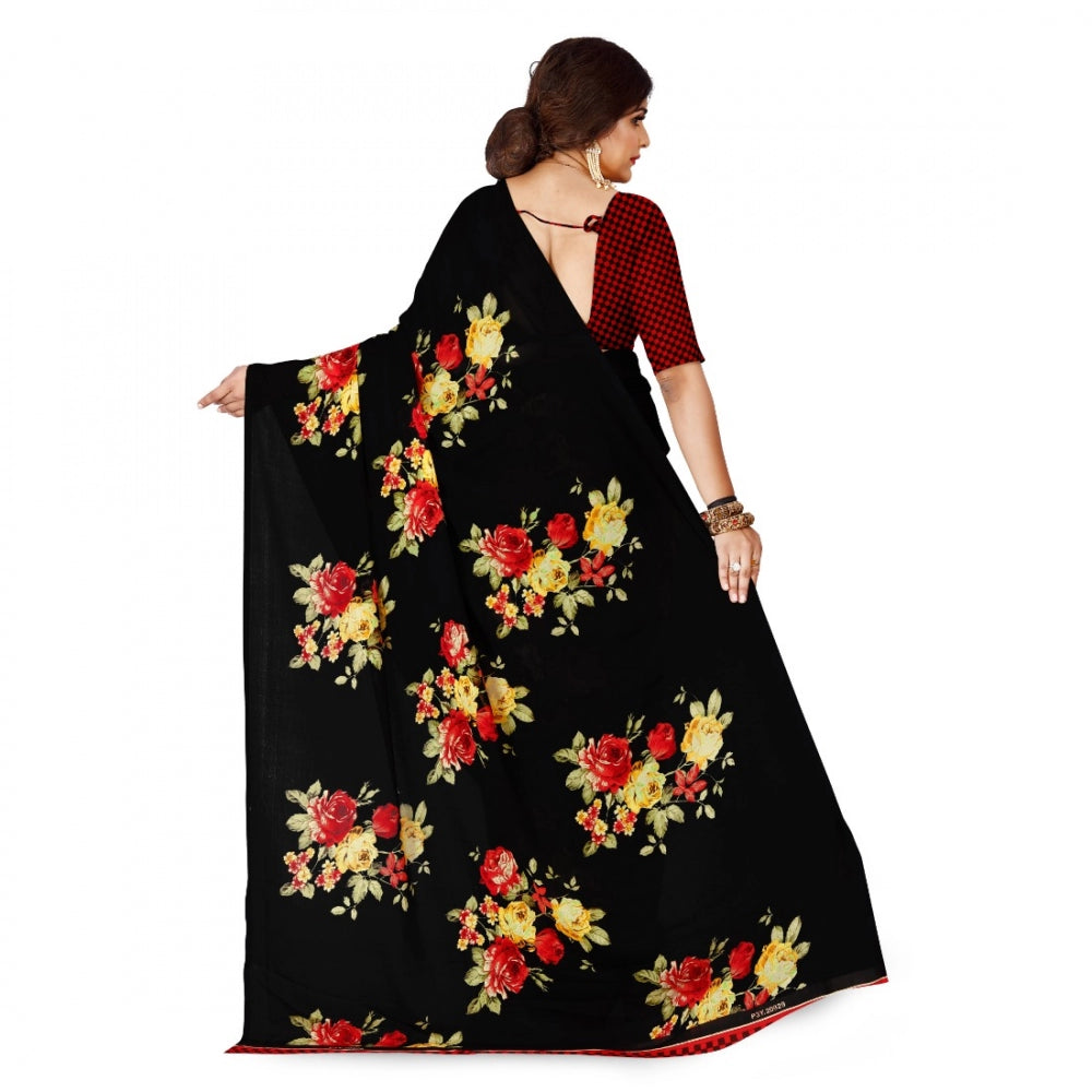 Amfyn Women's Faux Georgette Saree With Blouse (Black, 5-6Mtrs)