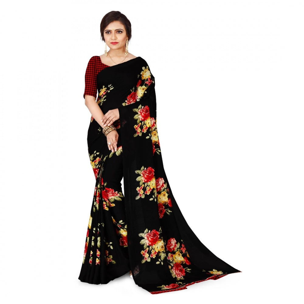 Amfyn Women's Faux Georgette Saree With Blouse (Black, 5-6Mtrs)