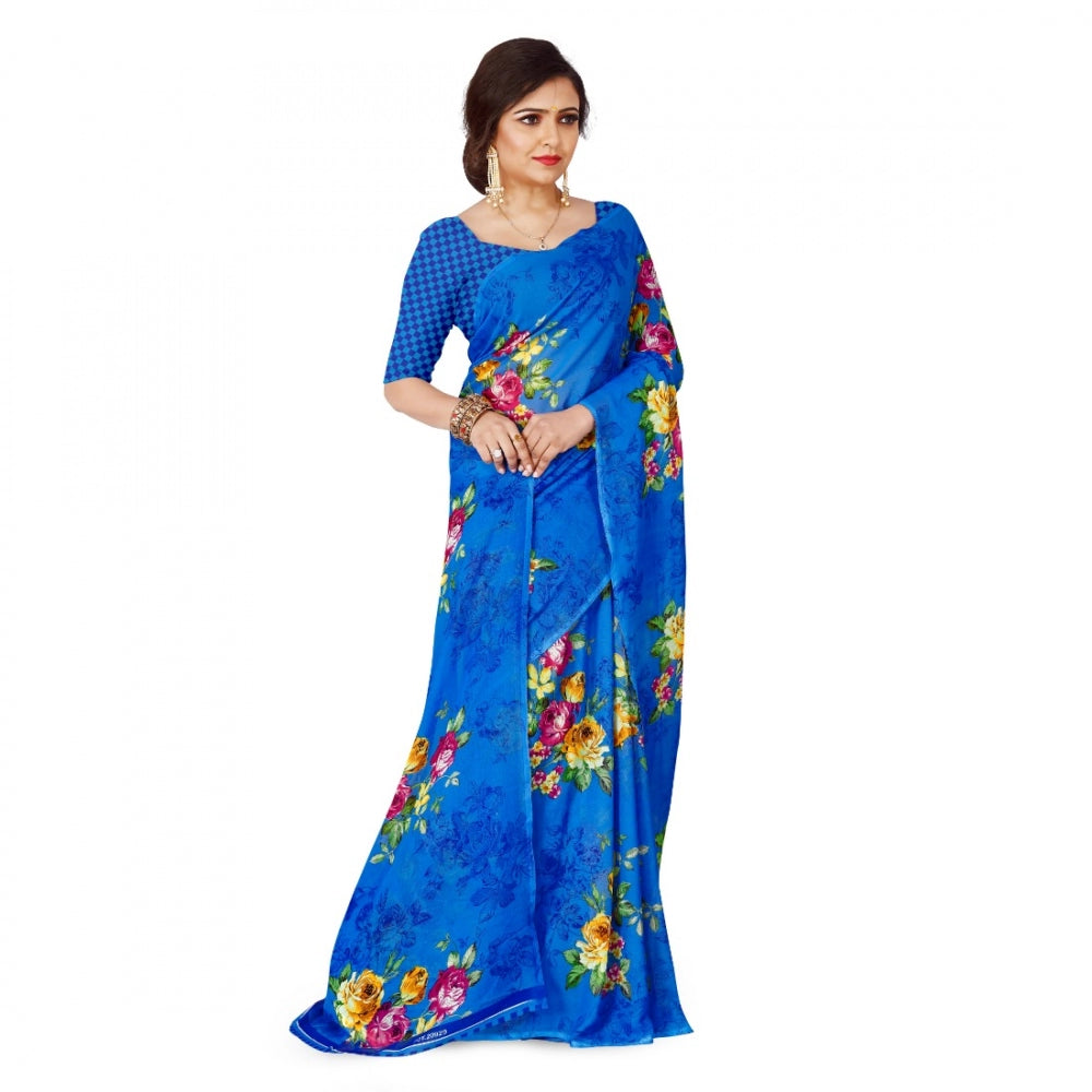 Amfyn Women's Faux Georgette Saree With Blouse (Blue, 5-6Mtrs)