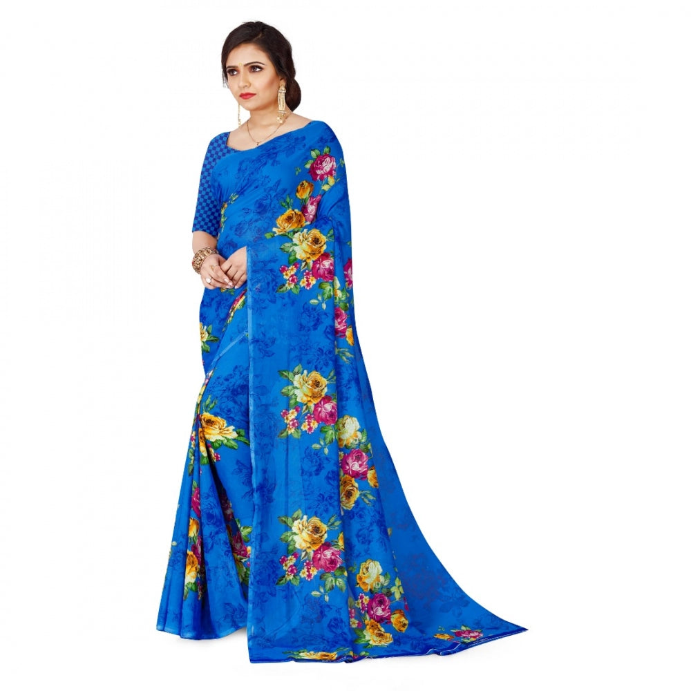 Amfyn Women's Faux Georgette Saree With Blouse (Blue, 5-6Mtrs)