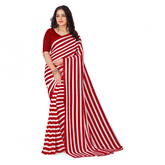 Amfyn Women's Faux Georgette Saree With Blouse (Red, 5-6Mtrs)