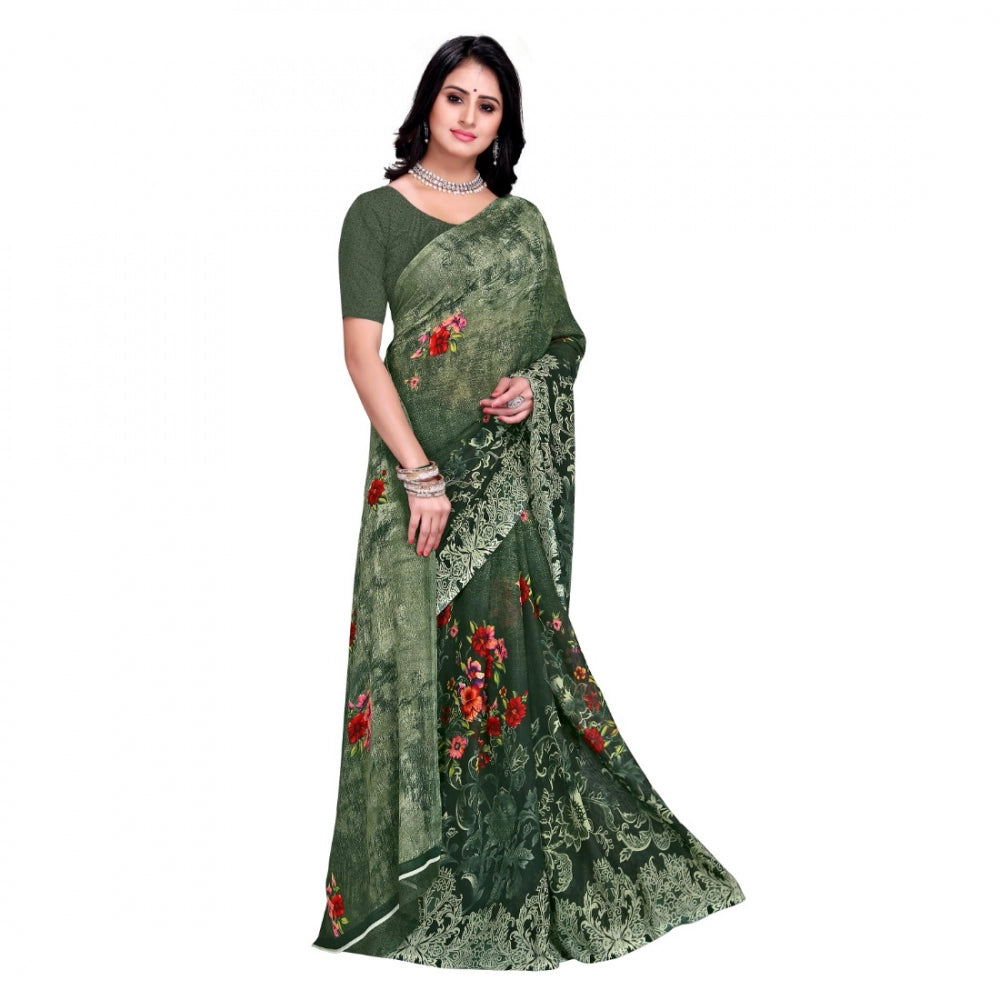 Amfyn Women's Faux Georgette Saree With Blouse (Green, 5-6Mtrs)