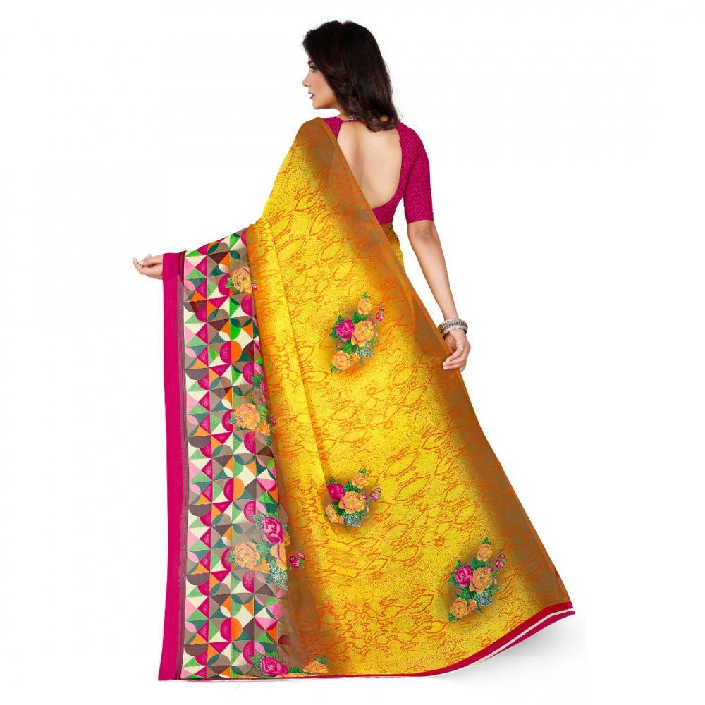 Amfyn Women's Faux Georgette Saree With Blouse (Yellow, 5-6Mtrs)