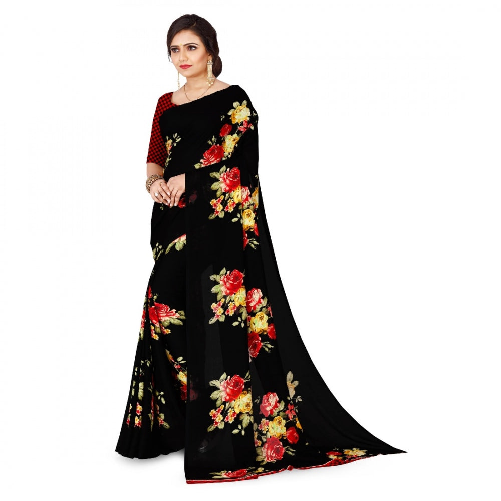 Amfyn Women's Faux Georgette Saree With Blouse (Black, 5-6Mtrs)