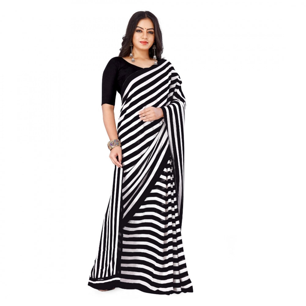 Amfyn Women's Faux Georgette Saree With Blouse (Black, 5-6Mtrs)