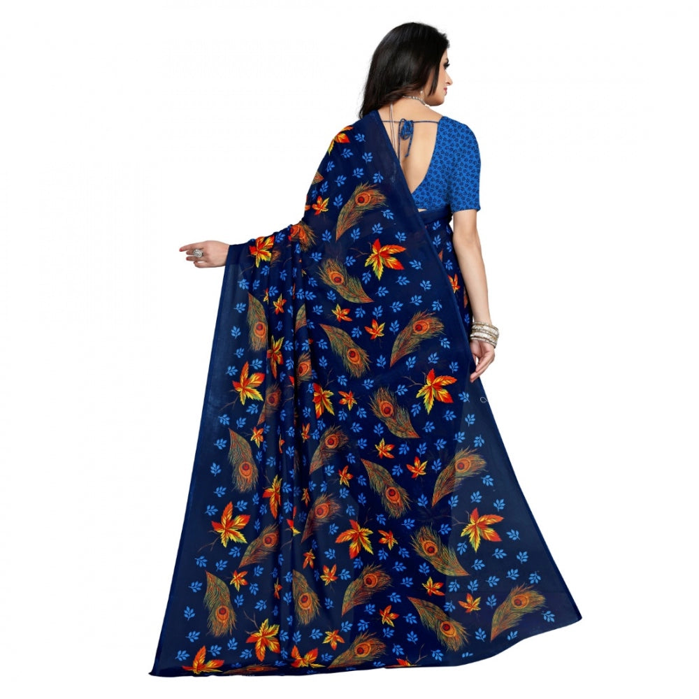 Amfyn Women's Faux Georgette Saree With Blouse (Blue, 5-6Mtrs)