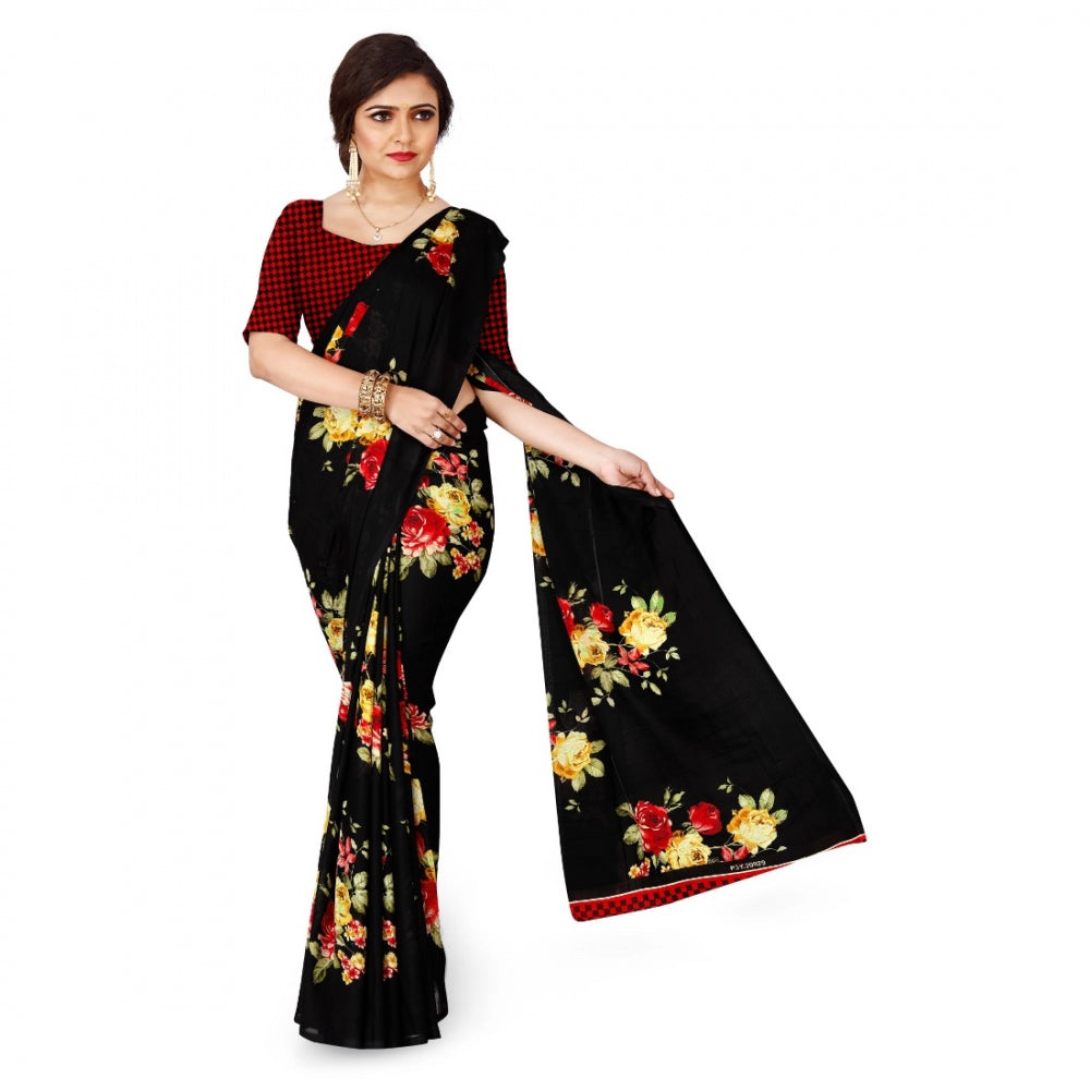 Amfyn Women's Faux Georgette Saree With Blouse (Black, 5-6Mtrs)