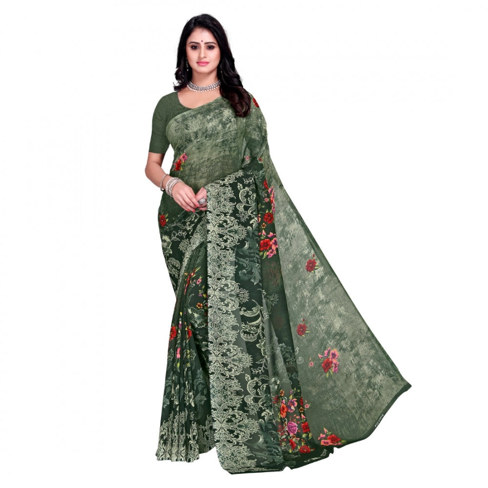 Amfyn Women's Faux Georgette Saree With Blouse (Green, 5-6Mtrs)