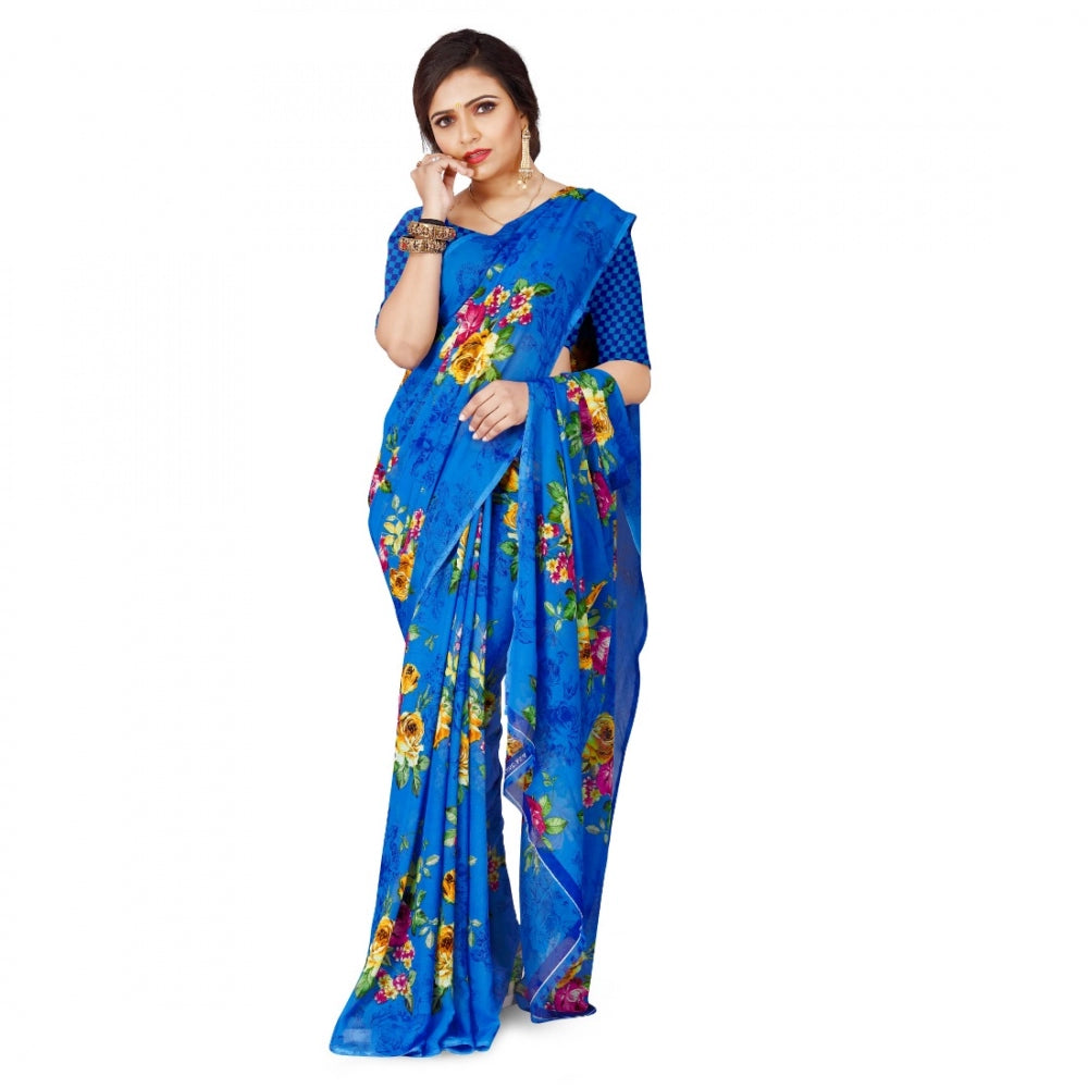 Amfyn Women's Faux Georgette Saree With Blouse (Blue, 5-6Mtrs)