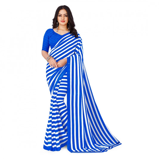 Amfyn Women's Faux Georgette Saree With Blouse (Blue, 5-6Mtrs)