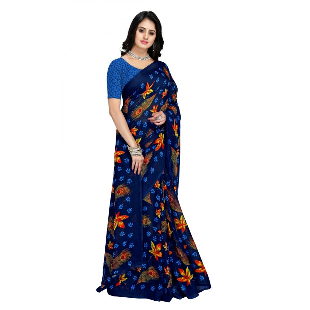 Amfyn Women's Faux Georgette Saree With Blouse (Blue, 5-6Mtrs)