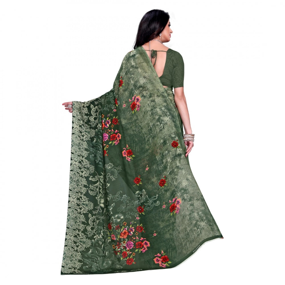 Amfyn Women's Faux Georgette Saree With Blouse (Green, 5-6Mtrs)