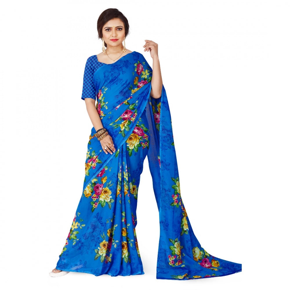 Amfyn Women's Faux Georgette Saree With Blouse (Blue, 5-6Mtrs)