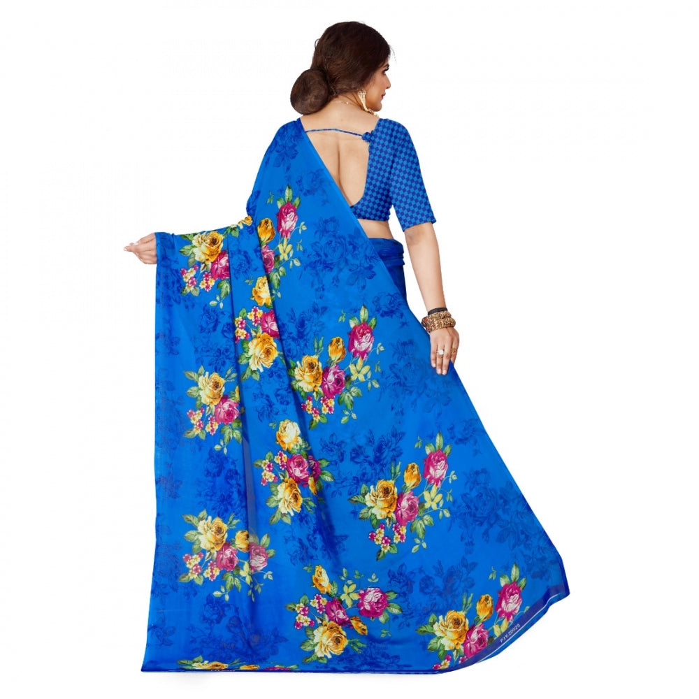 Amfyn Women's Faux Georgette Saree With Blouse (Blue, 5-6Mtrs)