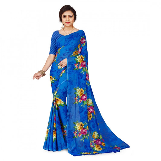 Amfyn Women's Faux Georgette Saree With Blouse (Blue, 5-6Mtrs)