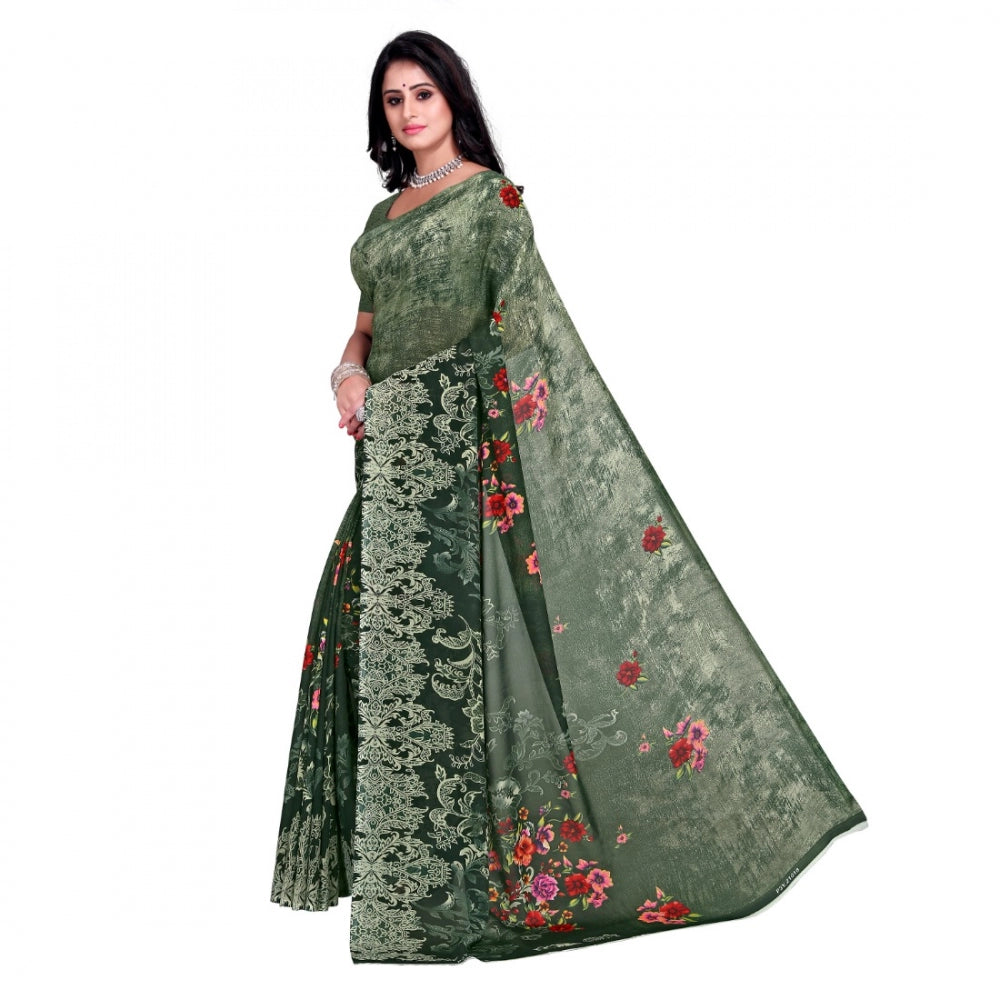 Amfyn Women's Faux Georgette Saree With Blouse (Green, 5-6Mtrs)