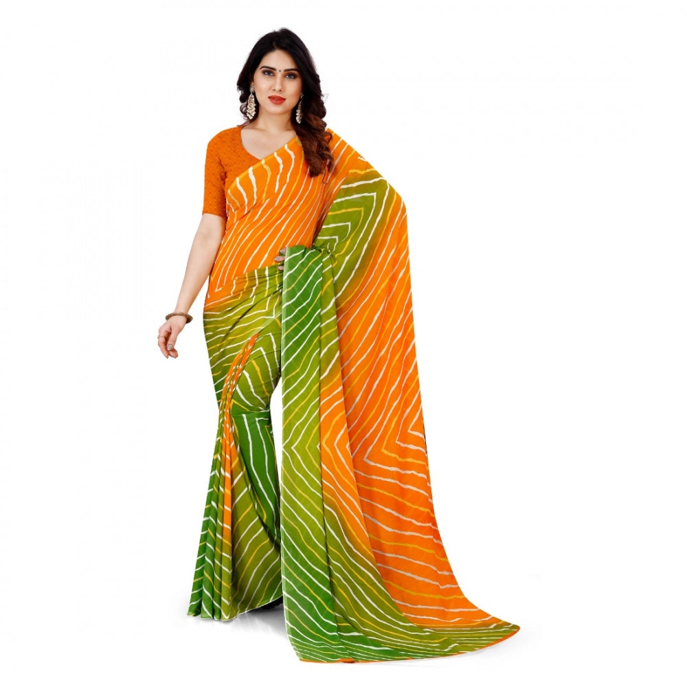 Amfyn Women's Faux Georgette Saree With Blouse (Yellow, 5-6Mtrs)