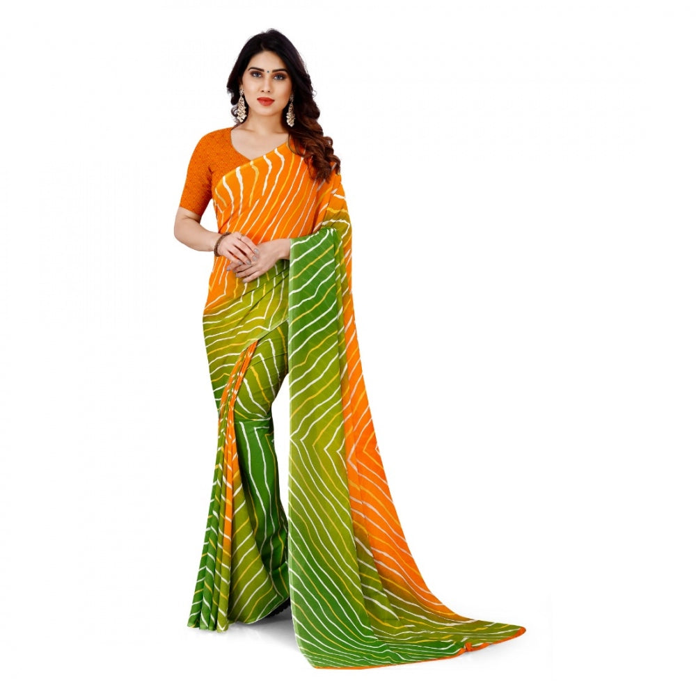 Amfyn Women's Faux Georgette Saree With Blouse (Yellow, 5-6Mtrs)