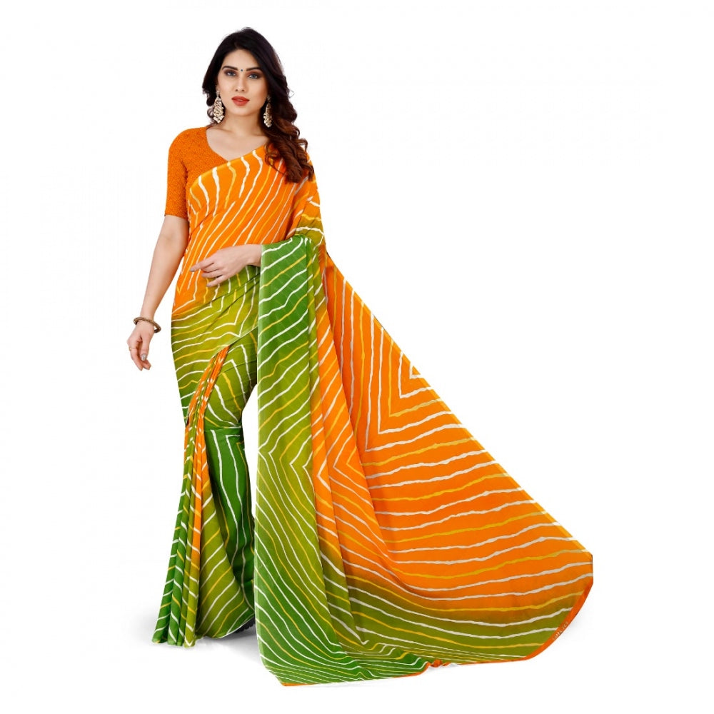 Amfyn Women's Faux Georgette Saree With Blouse (Yellow, 5-6Mtrs)