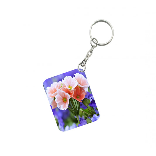 Amfyn Pack Of 3_ Peach Flower One Side Printed Rectangle Designer Keychain (Peach)