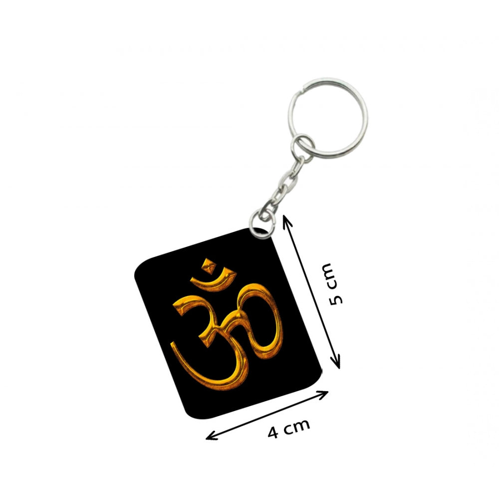 Amfyn Pack Of 3_ Om Symbol One Side Printed Rectangle Designer Keychain (Black)