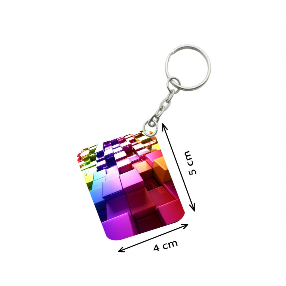 Amfyn Pack Of 3_ Colored Cubes One Side Printed Rectangle Designer Keychain (Multi Color)