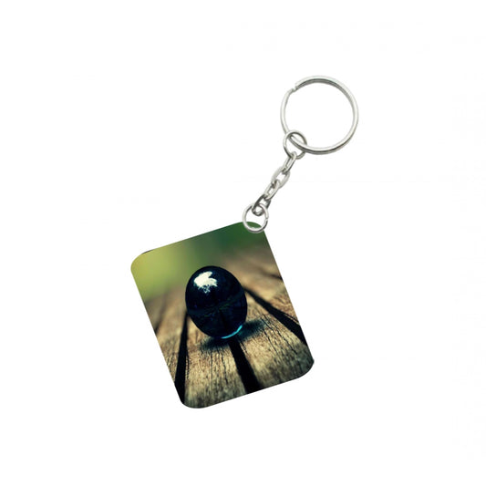 Amfyn Pack Of 3_ Black Obsidian Sphere One Side Printed Rectangle Designer Keychain (Black)