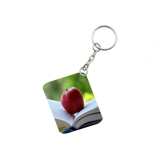 Amfyn Pack Of 3_ Apple One Side Printed Rectangle Designer Keychain (Red)