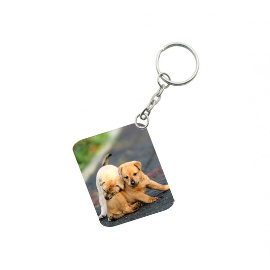 Amfyn Pack Of 3_ Dogs Love One Side Printed Rectangle Designer Keychain (Brown)