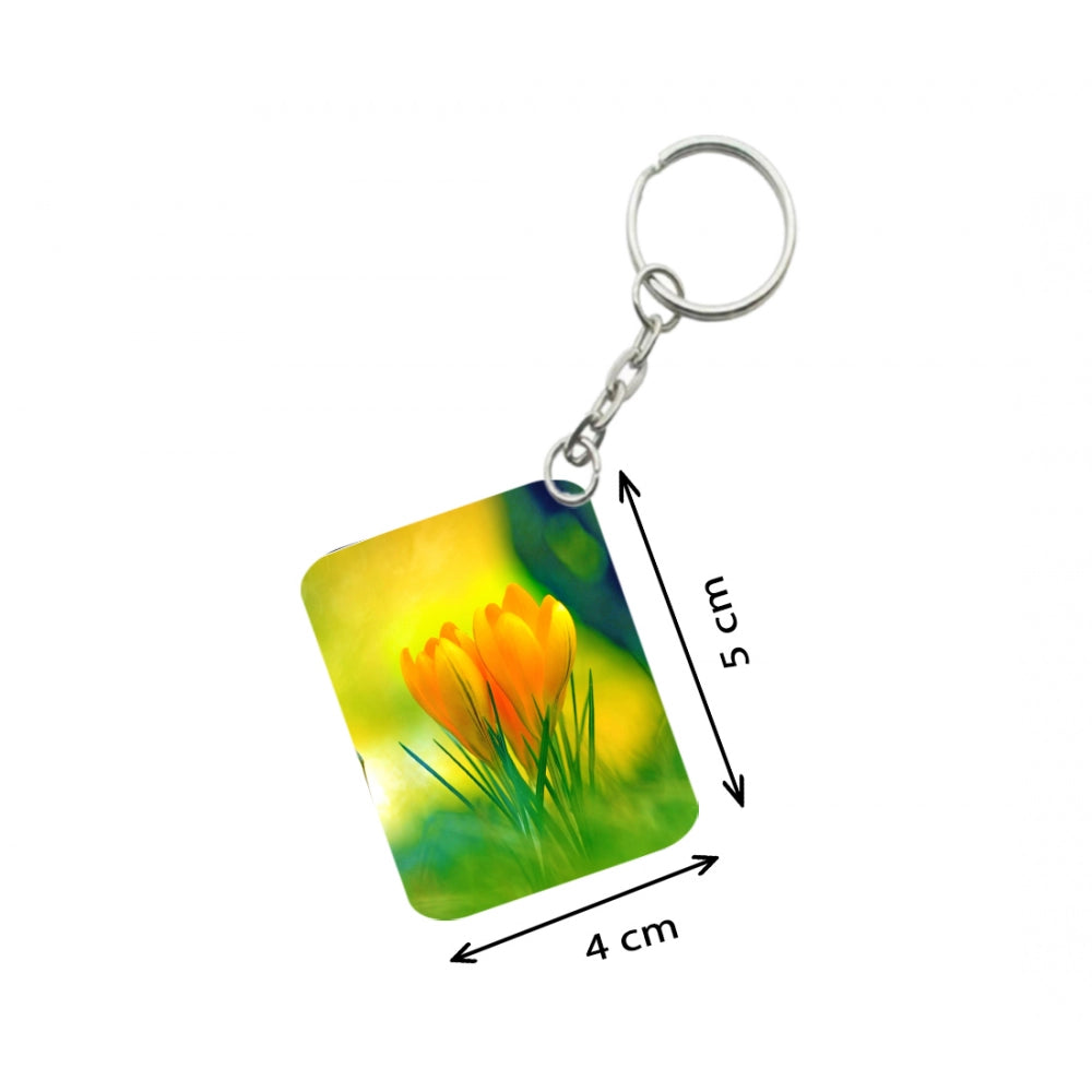 Amfyn Pack Of 3_ Yellow Flower One Side Printed Rectangle Designer Keychain (Yellow)