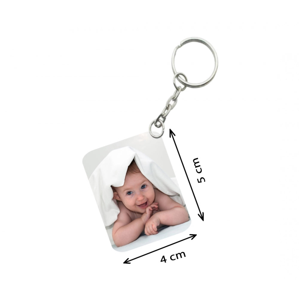 Amfyn Pack Of 3_ Baby With Smile One Side Printed Rectangle Designer Keychain (White)