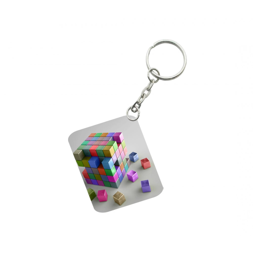 Amfyn Pack Of 3_ 3D Cubes One Side Printed Rectangle Designer Keychain (Multi Color)