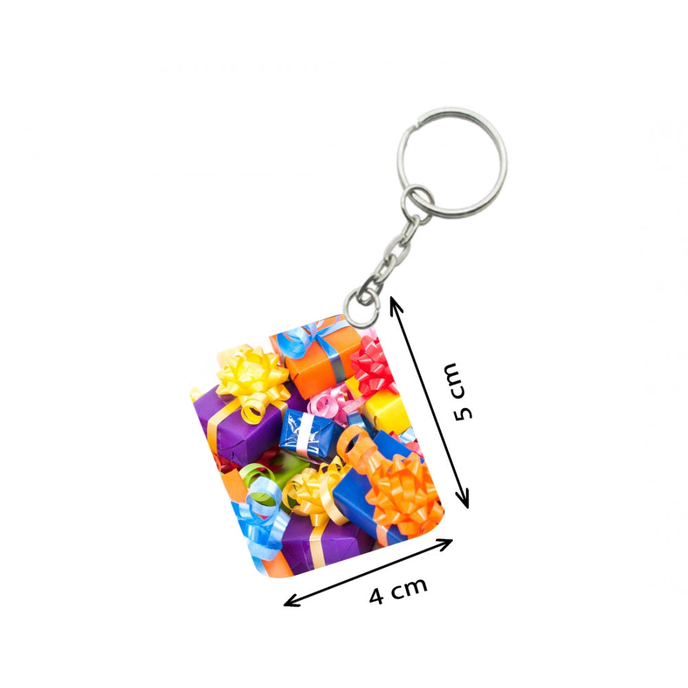 Amfyn Pack Of 3_ Colored Gift Box One Side Printed Rectangle Designer Keychain (Multi Color)