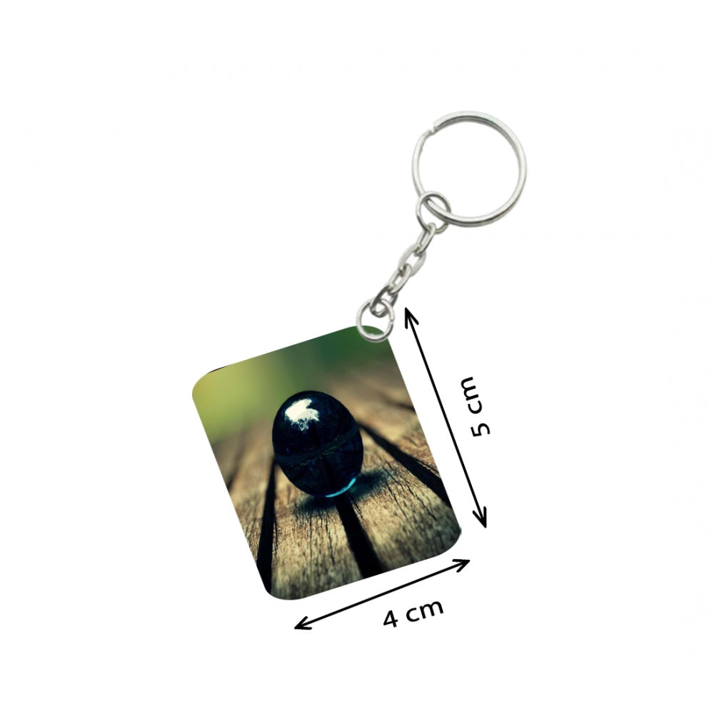 Amfyn Pack Of 3_ Black Obsidian Sphere One Side Printed Rectangle Designer Keychain (Black)