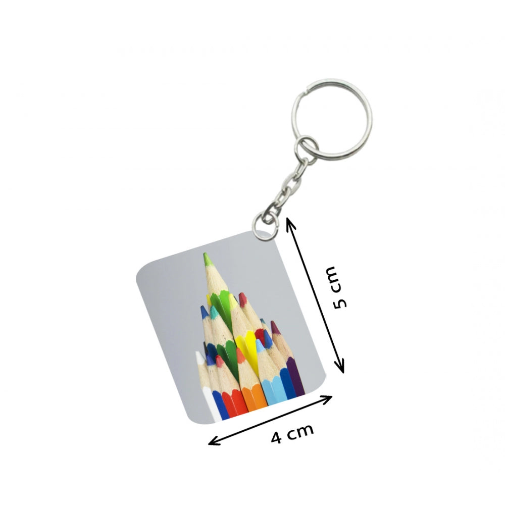 Amfyn Pack Of 3_ Pencil One Side Printed Rectangle Designer Keychain (Multi Color)