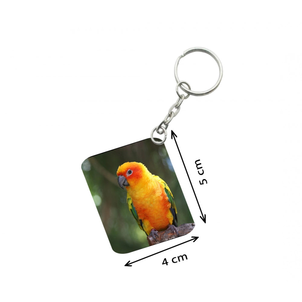 Amfyn Pack Of 3_ Parrot One Side Printed Rectangle Designer Keychain (Orange)