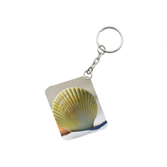 Amfyn Pack Of 3_ Shells Sand One Side Printed Rectangle Designer Keychain (Yellow)