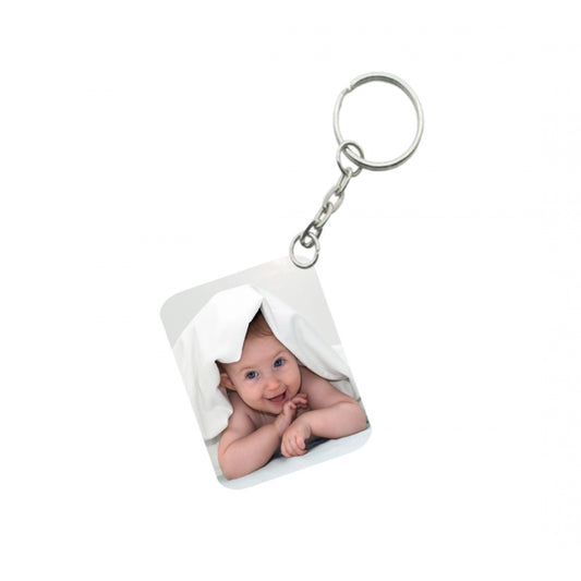 Amfyn Pack Of 3_ Baby With Smile One Side Printed Rectangle Designer Keychain (White)