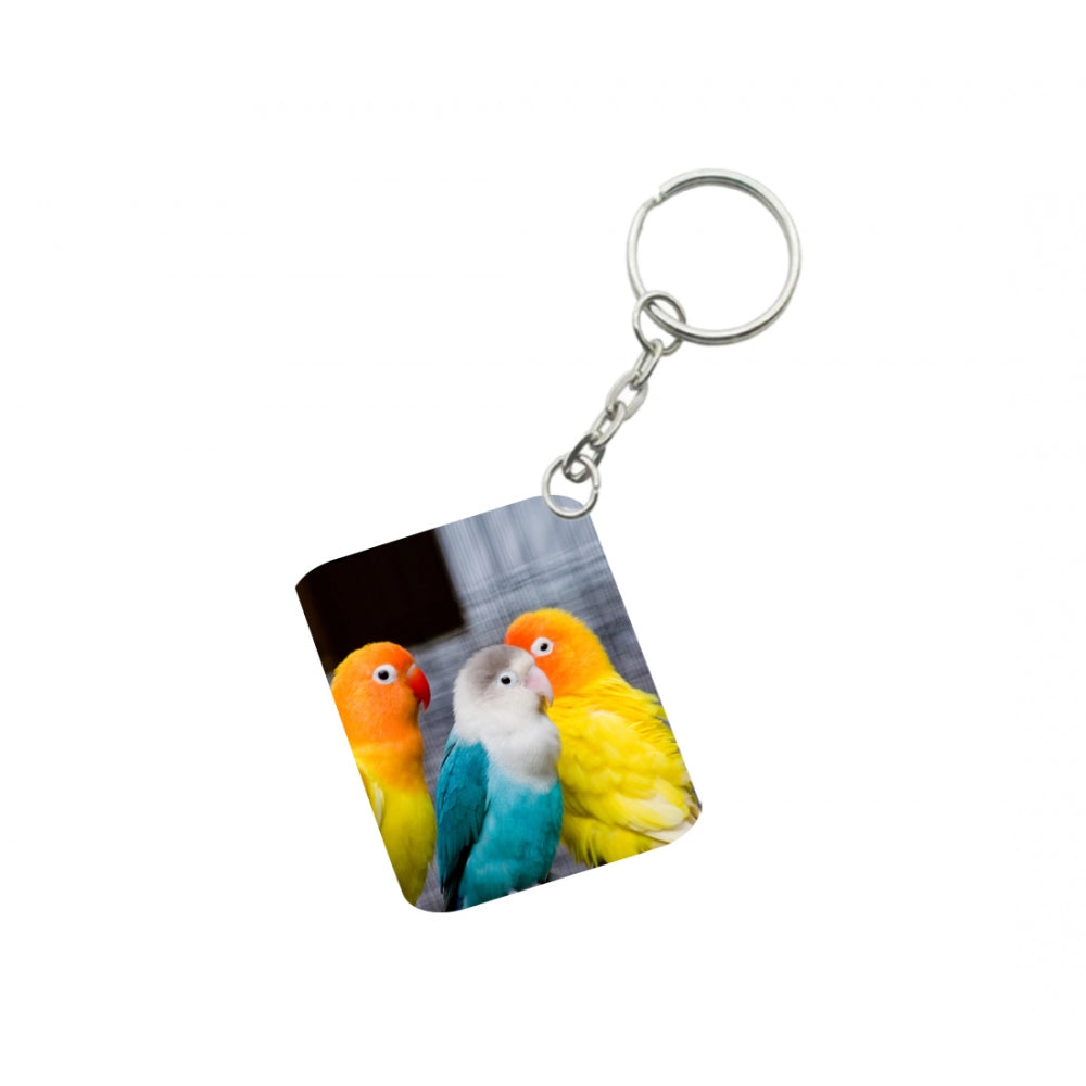 Amfyn Pack Of 3_ Three Parrot One Side Printed Rectangle Designer Keychain (Multi Color)