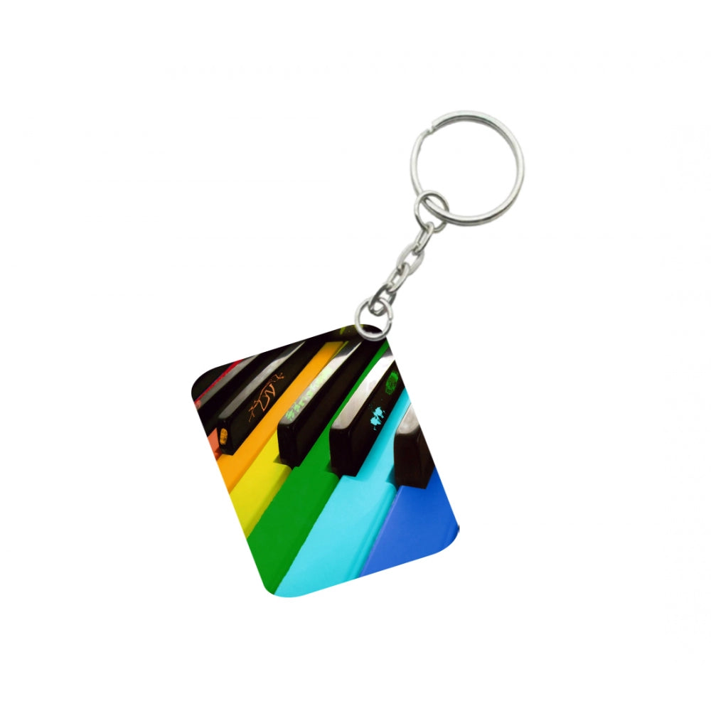 Amfyn Pack Of 3_ Rainbow Piano Keys One Side Printed Rectangle Designer Keychain (Rainbow Color)