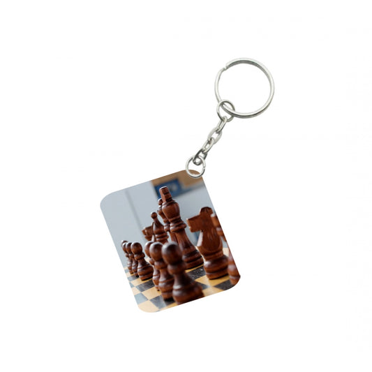 Amfyn Pack Of 3_ Chess Set One Side Printed Rectangle Designer Keychain (Brown)