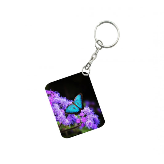 Amfyn Pack Of 3_ Light Blue Butterfly One Side Printed Rectangle Designer Keychain (Light Blue)