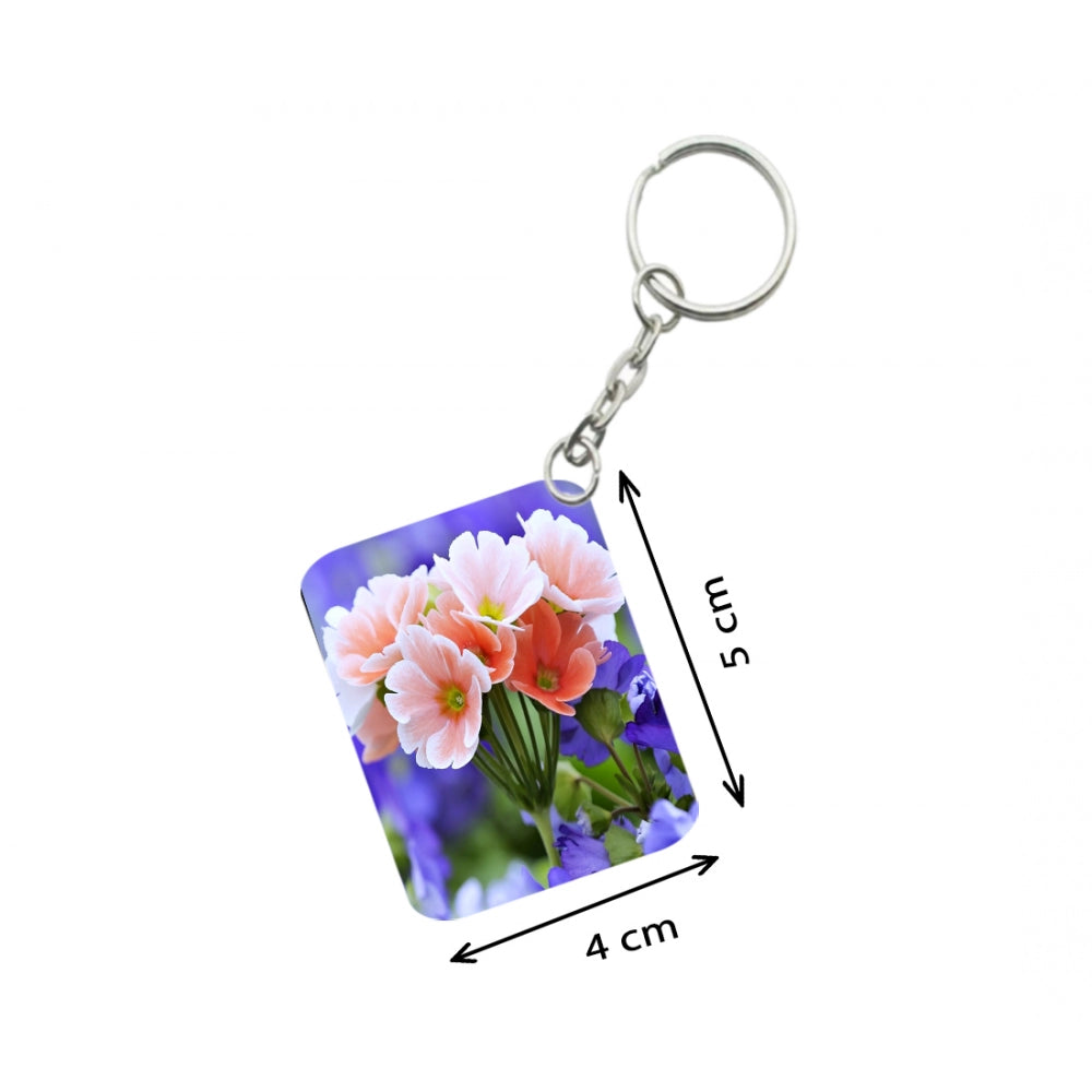 Amfyn Pack Of 3_ Peach Flower One Side Printed Rectangle Designer Keychain (Peach)