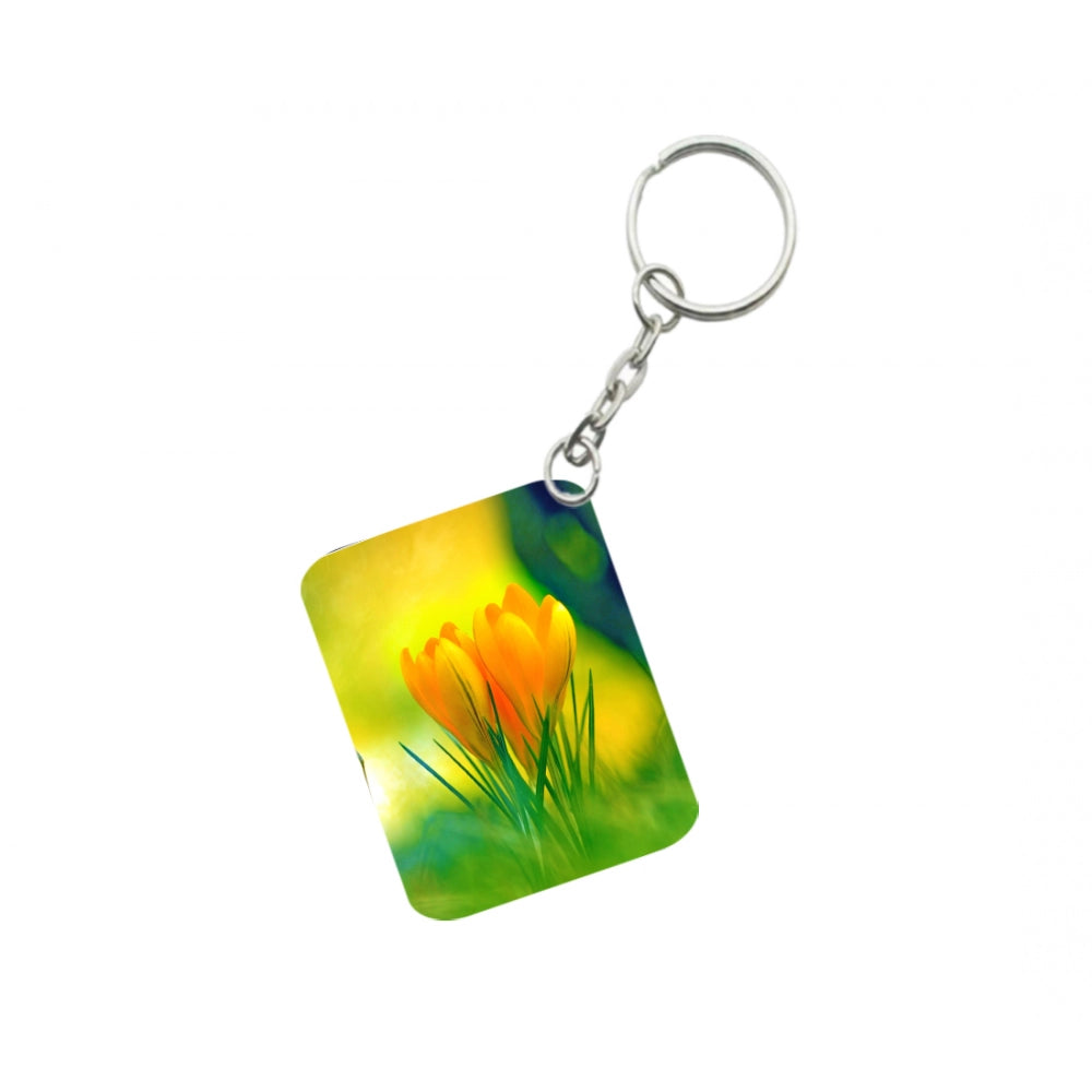 Amfyn Pack Of 3_ Yellow Flower One Side Printed Rectangle Designer Keychain (Yellow)