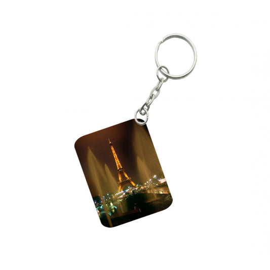 Amfyn Pack Of 3_ Eiffel Tower One Side Printed Rectangle Designer Keychain (Golden)