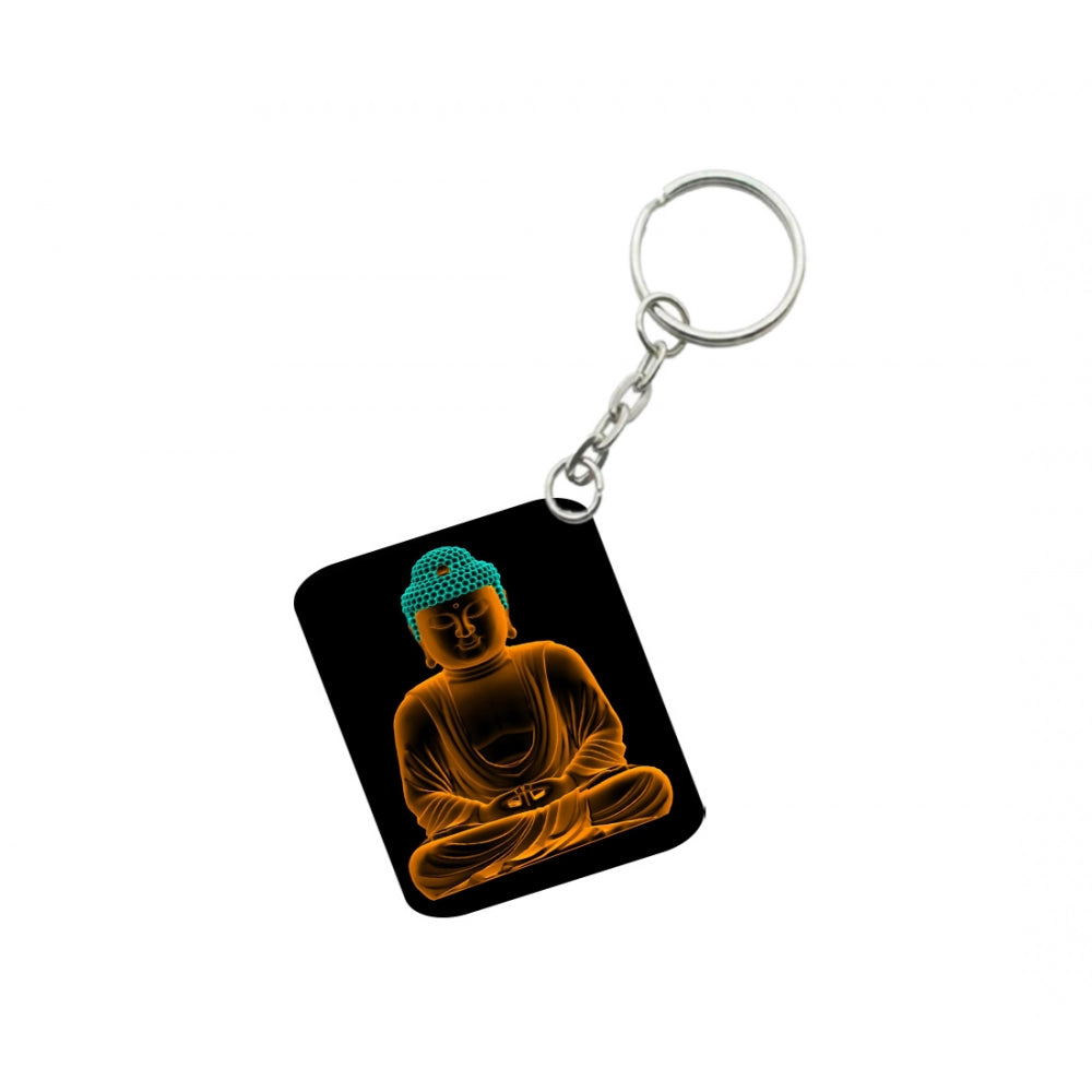 Amfyn Pack Of 3_ Golden Buddha One Side Printed Rectangle Designer Keychain (Golden)