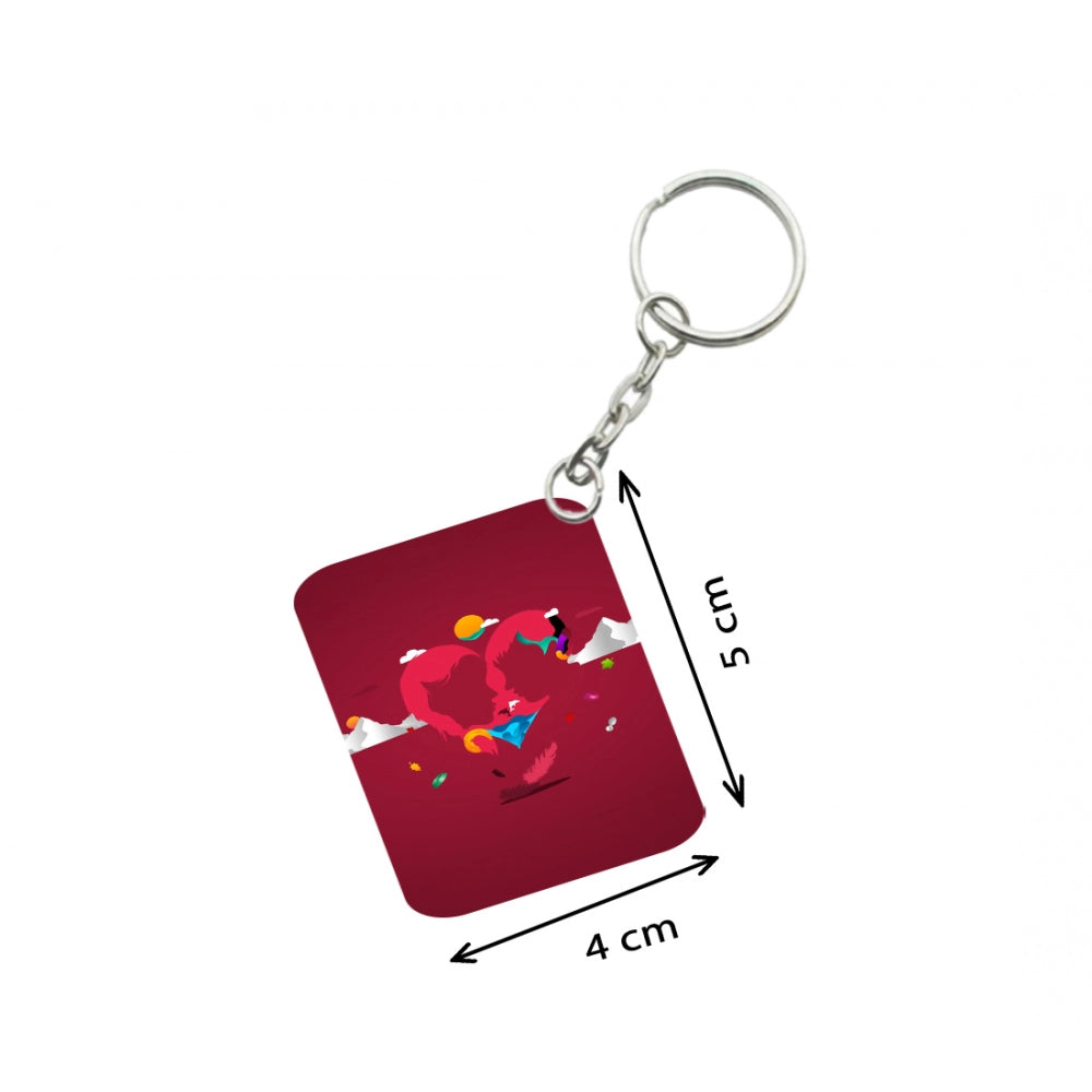 Amfyn Pack Of 3_ True Love One Side Printed Rectangle Designer Keychain (Red)