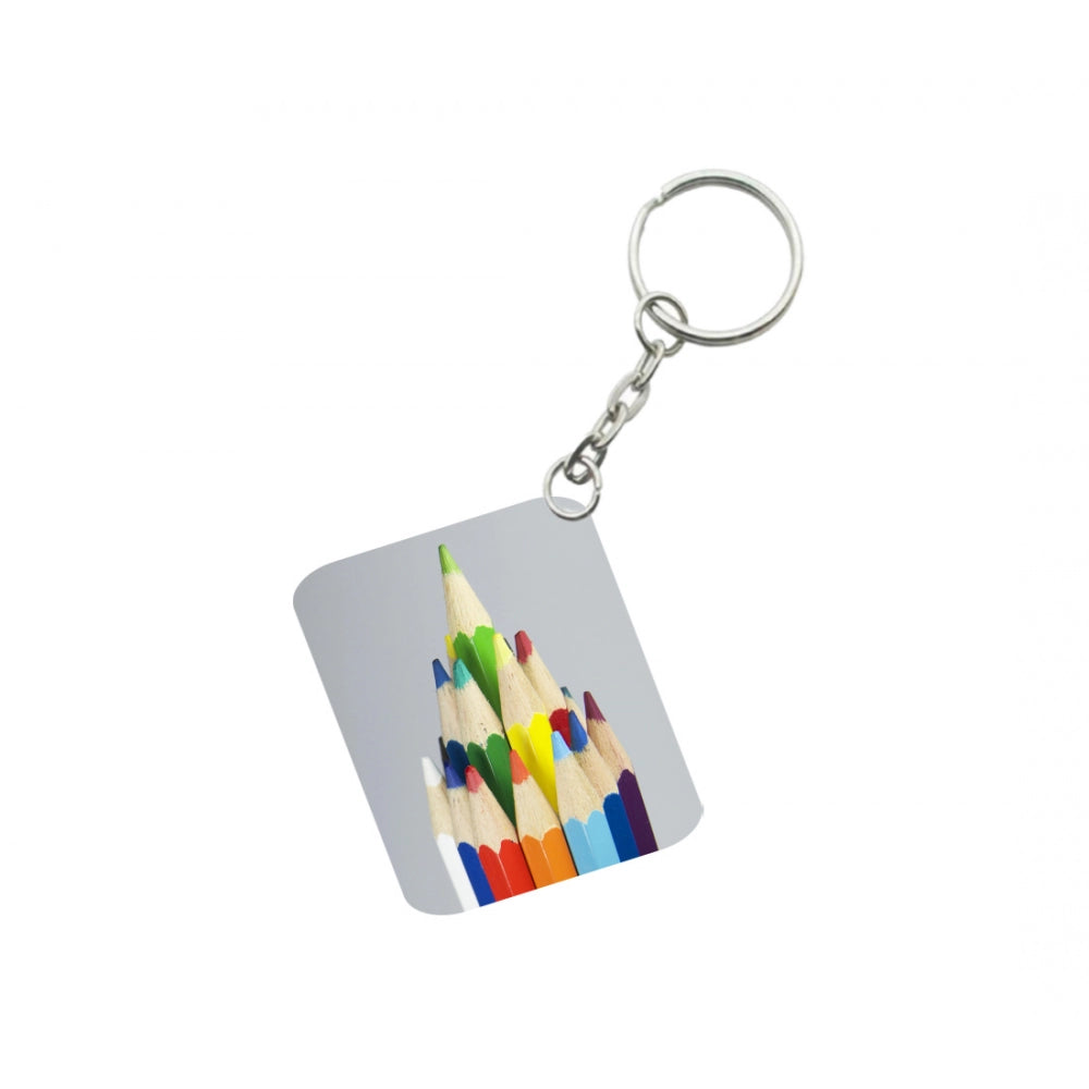 Amfyn Pack Of 3_ Pencil One Side Printed Rectangle Designer Keychain (Multi Color)