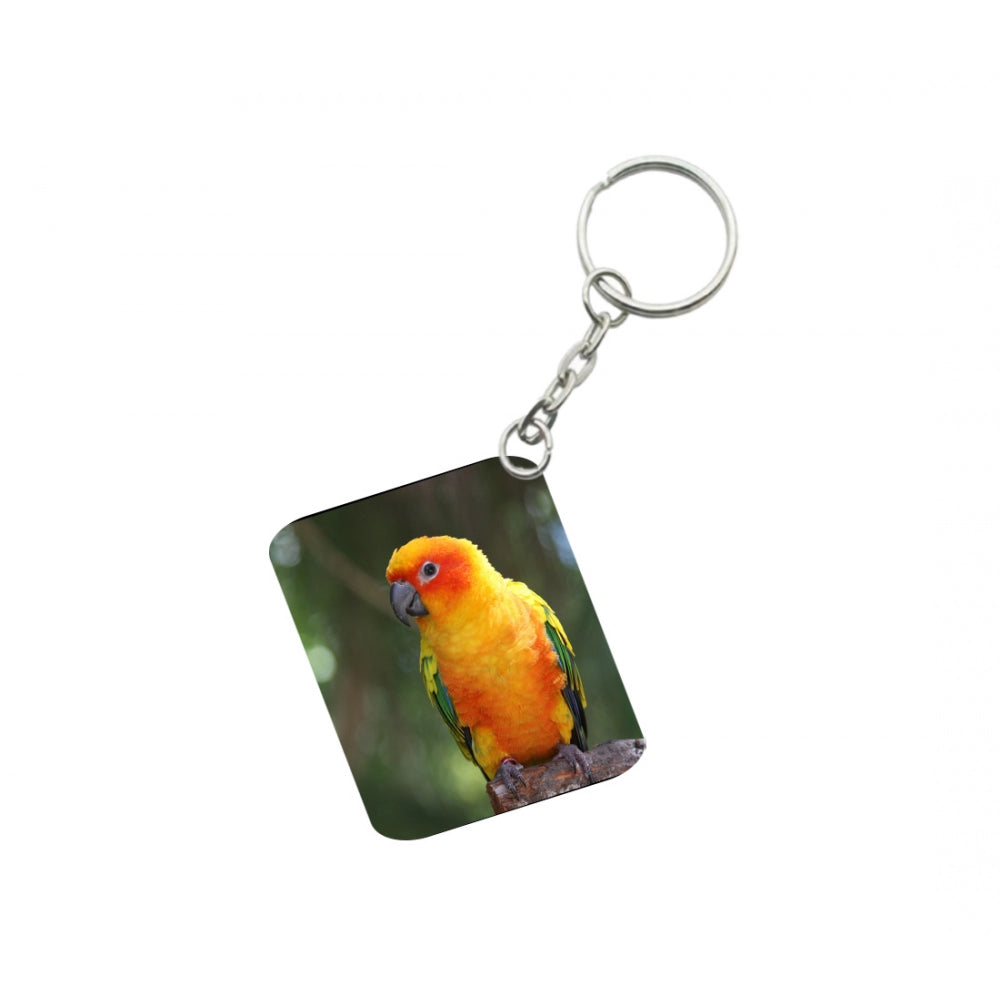 Amfyn Pack Of 3_ Parrot One Side Printed Rectangle Designer Keychain (Orange)