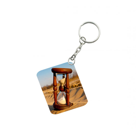 Amfyn Pack Of 3_ Hourglass In Desert One Side Printed Rectangle Designer Keychain (Brown)